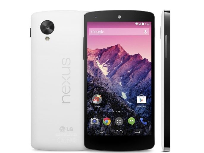 This image provided by Google shows its new Nexus 5 phone, which was unveiled Thursday, Oct. 31, 2013. The Nexus 5 phone is the first device to run on the latest version of Google's Android operating system, nicknamed after the Kit Kat candy bar. The phone and software are designed to learn and anticipate a person’s interest and needs. (AP Photo/Google)