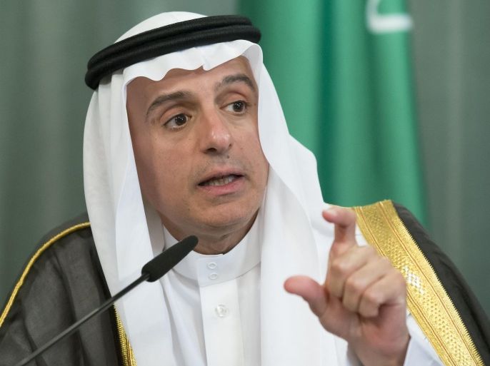 Saudi Arabia Foreign Minister, Adel bin Ahmed Al-Jubeir gestures while speaking during his and Russian Foreign Minister Sergey Lavrov's news conference after their meeting in Moscow, Russia, Tuesday, Aug. 11, 2015. Pressing to mediate the Syrian conflict, Russia on Tuesday hosted the Saudi foreign minister for talks that revealed their sharp differences about the fate of Syrian President Bashar Assad. (AP Photo/Alexander Zemlianichenko)