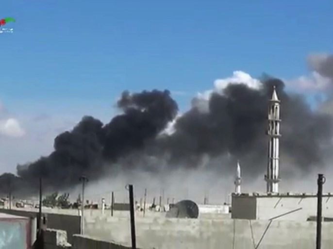 In this image made from video provided by Homs Media Centre, which has been verified and is consistent with other AP reporting, smoke rises after airstrikes by military jets in Talbiseh of the Homs province, western Syria, Wednesday, Sept. 30, 2015. Russian military jets carried out airstrikes in Syria for the first time on Wednesday, targeting what Moscow said were Islamic State positions. U.S. officials and others cast doubt on that claim, saying the Russians appeared to be attacking opposition groups fighting Syrian government forces. (Homs Media Centre via AP)