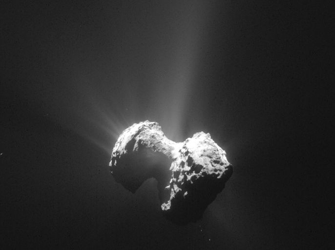 The July 20, 2015 photo released by the European Space Agency ESA on Tuesday, July 28, 2015 shows an image of the comet 67P/Churyumov-Gerasimenko with its coma taken by the Navcam camera of the Rosetta orbiter from a distance of 171km (106 miles) from the comet center. (AP Photo/ESA/Rosetta/Navcam)