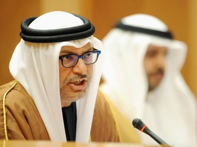 Anwar Mohammed Gargash, Minister of State for Foreign Affairs, speaks during a meeting of the Federal National Council in Abu Dhabi, January 22, 2013. REUTERS/Ben Job (UNITED ARAB EMIRATES - Tags: POLITICS)