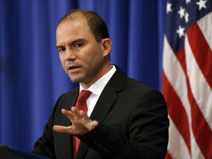 Deputy U.S. national security adviser Ben Rhodes speaks during a press briefing on Martha's Vineyard, Massachusetts as U.S. Barack Obama continues his vacation on the island, in this August 22, 2014 file photo. To match Special Report USA-DIPLOMACY/OBAMA REUTERS/Kevin Lamarque/Files (UNITED STATES - Tags: POLITICS)
