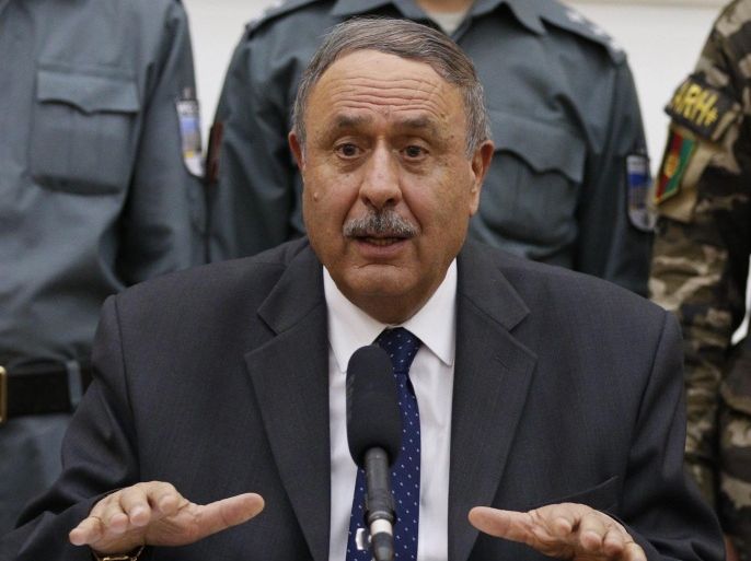 Afghan Interior Minister General Nur ul-Haq Ulumi speaks during a press conference on the situation in Kunduz, at the President office in Kabul, Afghanistan, 29 September 2015. Afghan President Ashraf Ghani vows that the army will retake control over a key northern city captured by Taliban rebels the day before. Reinforcements, including special forces and commandos are either there or on their way there, Ghani added.