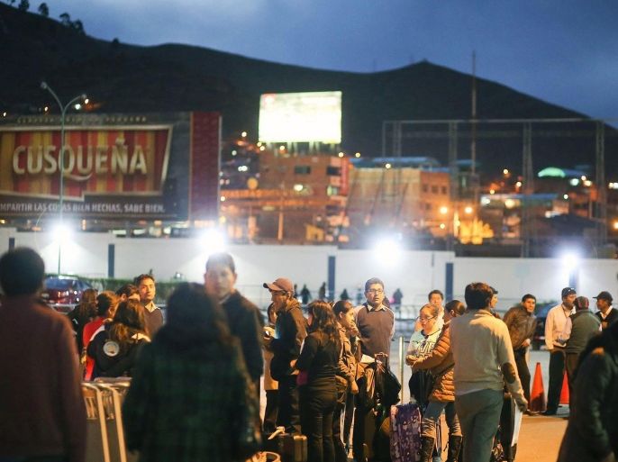 A handout picture made available by the Andina news agency shows a group of people outside the Velasco Astete airport in Cusco, Peru, 24 November 2015, after a 7.3 magnitude earthquake shaked Peru border with Brazil and Bolivia. No casualties or damage has been reported. The quake occurred at 17.44 local time (22.44 GMT) in the Amazon region of Madre de Dios, 83 kilometers south of the town of Esperanza, located in the Ucayali region, about 900 kilometers east of Lima, according to the Geophysical Institute of Peru (IGP). EPA/ANDINA NEWS AGENCY/OSCAR FARJE