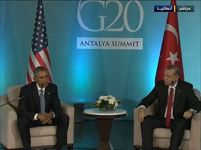 مؤتمر صحفي للرئيس التركي رجب طيب أردوغان ونظيره الأمريكي باراك أوباما قبل افتتاح قمة مجموعة العشرين