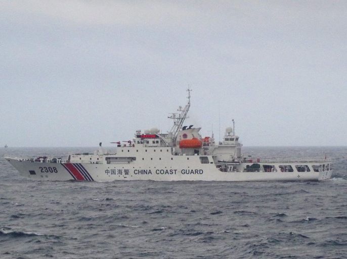 A handout photo taken on 03 June 2015 and released on 29 July 2015 by Japan's 11th Regional Coast Guard shows China Coast Guard vessel No. 2308 sailing off the islands named Senkaku by Japan and Diaoyu by China in the East China Sea. On 29 July 2015, two Chinese coast guard ships entered what Japan considers its territorial waters around a group of disputed Japanese-administered Senkaku Islands in the East China Sea. EPA/11th Regional Coast Guard/JAPAN COAST GUARD/HANDOUT