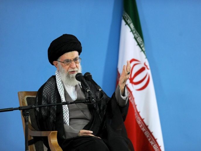 Iran's Supreme Leader Ayatollah Ali Khamenei gestures as he delivers a speech during a gathering by Iranian forces, in Tehran October 7, 2015. REUTERS/leader.ir/Handout via ReutersATTENTION EDITORS - THIS PICTURE WAS PROVIDED BY A THIRD PARTY. REUTERS IS UNABLE TO INDEPENDENTLY VERIFY THE AUTHENTICITY, CONTENT, LOCATION OR DATE OF THIS IMAGE. FOR EDITORIAL USE ONLY. NOT FOR SALE FOR MARKETING OR ADVERTISING CAMPAIGNS. NO SALES. NO ARCHIVES. THIS PICTURE IS DISTRIBUTED EXACTLY AS RECEIVED BY REUTERS, AS A SERVICE TO CLIENTS.
