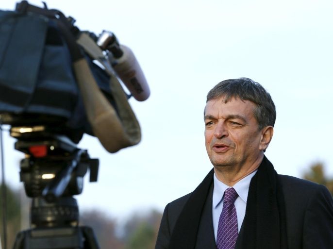 FIFA presidential candidate Jerome Champagne of France speaks during a Reuters interview in Witikon, near Zurich, Switzerland October 30, 2015. Champagne, one of seven candidates for the February election, wants soccer's crisis-hit government body to be less formal and more humble in the future. REUTERS/Denis Balibouse