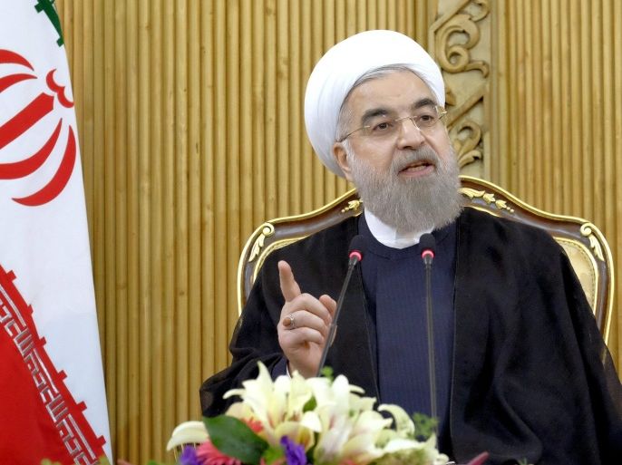 Iranian President Hassan Rouhani speaks after returning from the annual United Nations General Assembly, in Tehran September 29, 2015. REUTERS/Raheb Homavandi/TIMAATTENTION EDITORS - THIS PICTURE WAS PROVIDED BY A THIRD PARTY. REUTERS IS UNABLE TO INDEPENDENTLY VERIFY THE AUTHENTICITY, CONTENT, LOCATION OR DATE OF THIS IMAGE. FOR EDITORIAL USE ONLY. NOT FOR SALE FOR MARKETING OR ADVERTISING CAMPAIGNS. NO THIRD PARTY SALES. NOT FOR USE BY REUTERS THIRD PARTY DISTRIBUTORS. THIS PICTURE IS DISTRIBUTED EXACTLY AS RECEIVED BY REUTERS, AS A SERVICE TO CLIENTS.