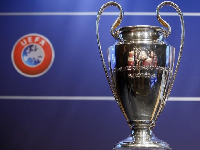 The Champions League trophy is on display during the drawfor the Champions League 2015/16 soccer play-offs, at the UEFA Headquarters in Nyon, Switzerland, Friday, Aug. 7, 2015. (Salvatore Di Nolfi/Keystone via AP)