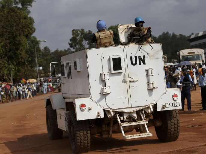 U.N. peacekeeping soldiers guard the streets around at Bangui's Koudoukou mosque, Central African Republic, prior to the arrival of Pope Francis for a meeting with the Muslim community, Monday, Nov. 30, 2015. Pope Francis is in Africa for a six-day visit that is taking him to Kenya, Uganda and the Central African Republic. (AP Photo/Andrew Medichini)