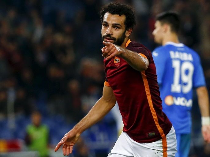 AS Roma's Mohamed Salah celebrates after scoring against Empoli during their Italian Serie A soccer match at the Olympic stadium in Rome, Italy, October 17, 2015. REUTERS/Tony Gentile