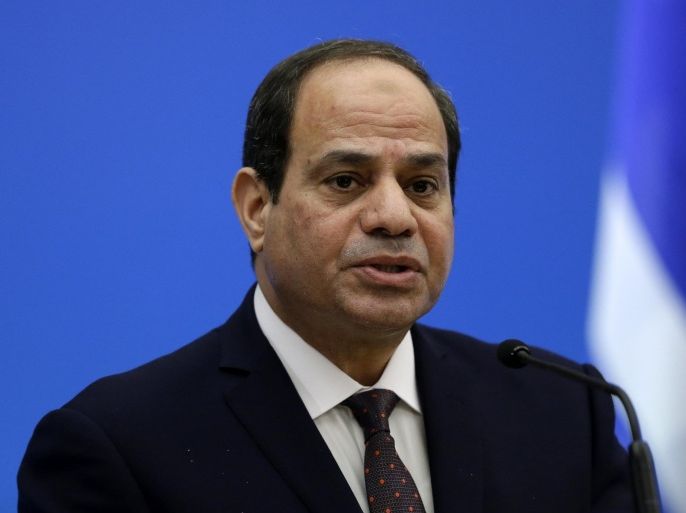 Egyptian President Abdel-Fattah el-Sissi speaks during a trilateral summit of Greece, Egypt and Cyprus in Athens, Wednesday, Dec. 9, 2015. Greece's political and business leaders promised to expand trade deals with Egypt after meetings following a massive offshore natural gas discovery in the southern Mediterranean. (AP Photo/Thanassis Stavrakis)