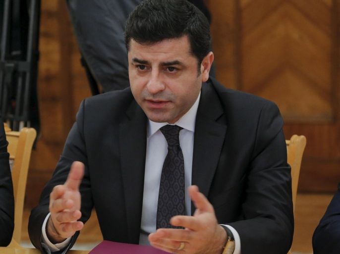 Selahattin Demirtas, pro-Kurdish Peoples' Democratic Party (HDP), speaks during a meeting with Russian Foreign Minister Sergei Lavrov (not pictured) in Moscow, Russia, December 23, 2015. Turkey's political leadership was wrong to order the shooting down of a Russian warplane near the Turkish-Syrian border, Demirtas said on Wednesday. REUTERS/Maxim Shemetov