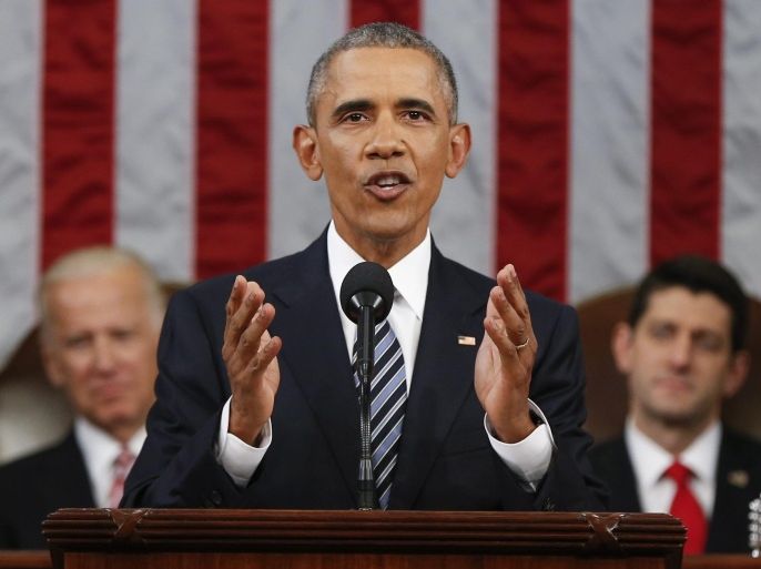 US President Barack Obama delivers his State of the Union address to a joint session of Congress on Capitol Hill in Washington, DC, USA, 12 January 2016. The remarks come as Obama enters the last year of his presidency and seeks to cement his legacy, and the White House has said the speech will focus more on broad themes than specific policy initiatives.