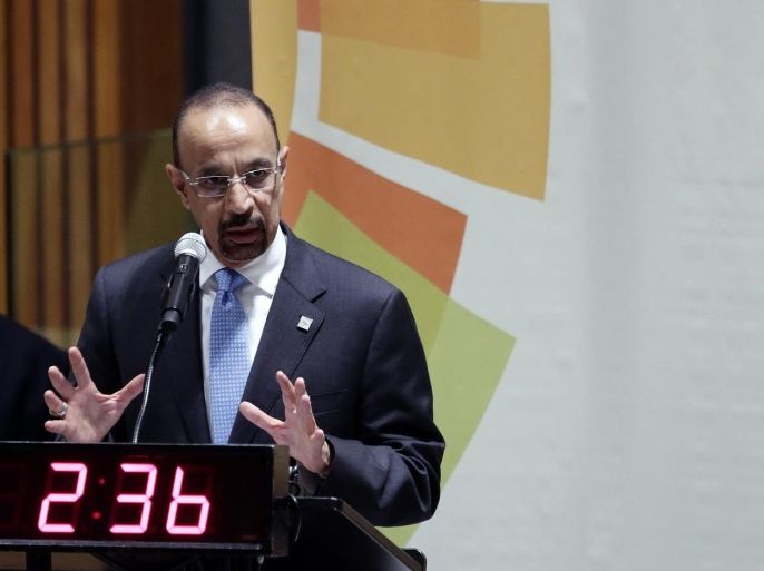 Khalid A. Al-Falih, CEO, Saudi Arabian Oil Company (Saudi Aramco) speaks during the Climate Summit 2014 at United Nations headquarters in New York, New York, USA, 23 September 2014. The Climate Summit, which was called by UN Secretary-General Ban Ki-moon to attempt to push global action on climate issues, is being held the day before the opening of the General Debate of the United Nations General Assembly.