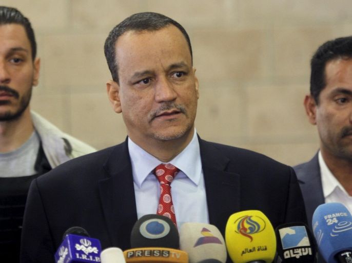 United Nations' (U.N.) Special Envoy Ismail Ould Cheikh Ahmed speaks to the media after arriving at the airport in Yemen's capital Sanaa, January 10, 2016. REUTERS/Mohamed al-Sayaghi