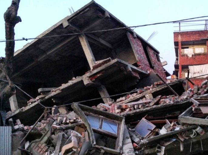 This picture taken from Instagram shows damage from a strong 6.7 magnitude earthquake which struck northeast India near the country's borders with Myanmar and Bangladesh in the city of Imphal, capital of Manipur state early on January 4, 2016. The early morning tremor was strongly felt across northeast India and in the Bangladeshi capital Dhaka, where television reports said at least 24 people were taken to hospital after being injured in the scramble that ensued. AFP PHOTO / Deepak Shijagurumayum