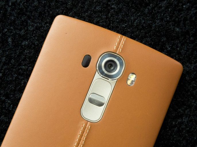 The camera on the leather-covered LG G4 is displayed, Tuesday, April 28, 2015 in New York. LG is making smartphones with leather backs as it seeks to distinguish its phones from Apple's iPhones and Samsung's Galaxy smartphones. (AP Photo/Mark Lennihan)