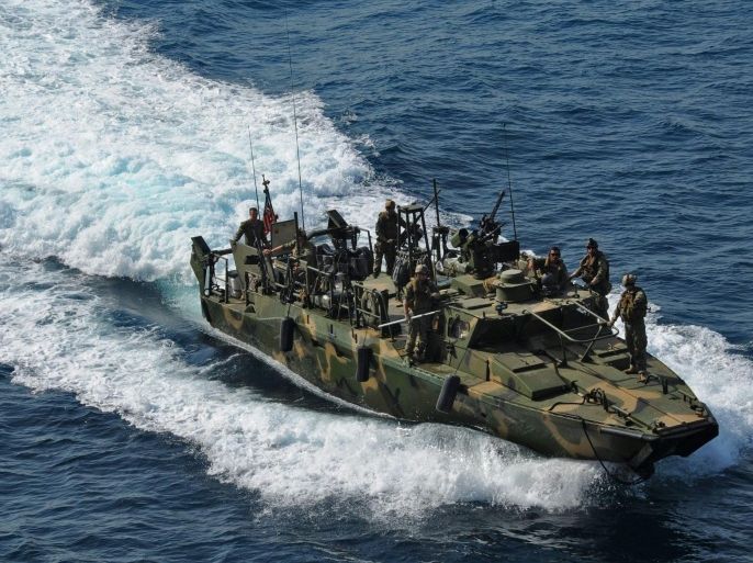 A handout picture made available by the US Navy on 13 January 2016 shows a Riverine command boat from Riverine Detachment 23 operating with the amphibious transport dock ship USS New York (LPD 21) (not pictured) during a maritime air support operations center exercise in the Arabian sea, at sea, 12 June 2012. Two US naval vessels were detained on 13 January 2016 by Iranian forces in the Persian Gulf, but US defense officials said the sailors on board the ships were not in any danger. After losing contact with the 'two small naval craft,' which media reportedly to be two Riverine patrol boats, US officials established communication with Iranian authorities 'who have informed us of the safety and well-being of our personnel,' the Pentagon said. The Pentagon has received assurances the sailors would be allowed to continue their journey promptly. They were en route from Kuwait to Bahrain when they were detained.