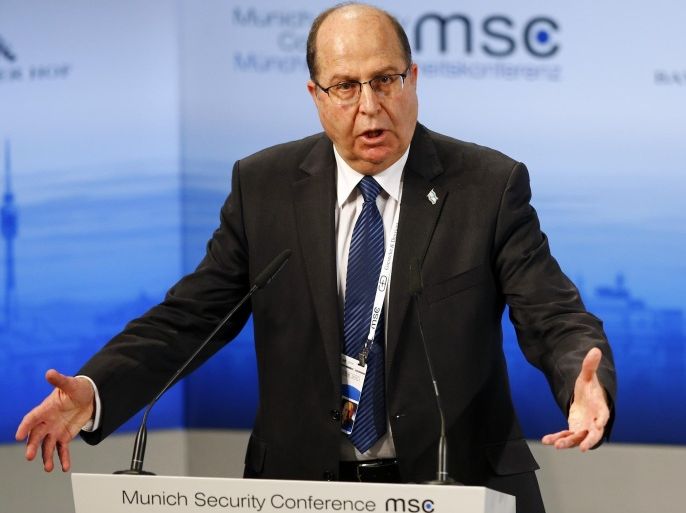 Moshe Yaalon, Defence Minister of Israel, gestures during his speech at the Security Conference in Munich, Germany, Sunday, Feb. 14, 2016. (AP Photo/Matthias Schrader)