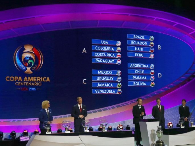 New York, New York, UNITED STATES : NEW YORK, NY - FEBRUARY 21: The groups are set at the completion of the 2016 Copa America Centenario - Draw Ceremony at Hammerstein Ballroom on February 21, 2016 in New York City. Elsa/Getty Images/AFP