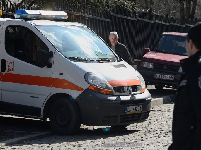 A specialized ambulance car said to carry the dead body of a Palestinian citizen leaves the compound of the Palestinian Authorities embassy in Sofia, Bulgaria, 26 February 2016. Media reports state that a Palestinian man, identified as Omar Zayed, died on the premises of the embassy. Reportedly Israeli authorities were seeking the man for him to serve a life sentence for murder committed in 1986. For 22 years Omar Zayed lived in Bulgaria, local media said, adding that he took refuge in the embassy to avoid an extradiction to Israel. Bulgarian authorities were reported to have launched an investigation into the death of the man.