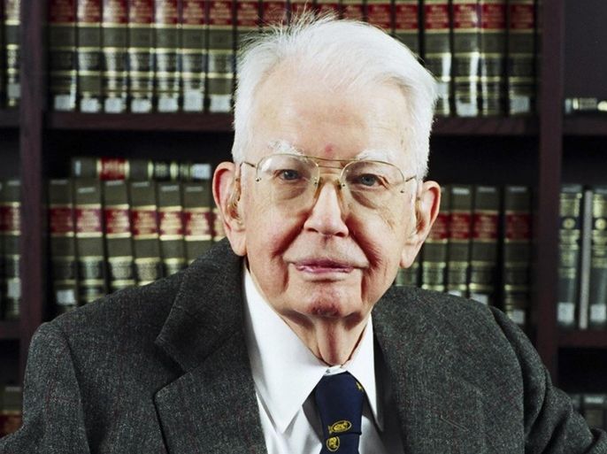 This undated photo provided by the University of Chicago Law School shows professor Ronald Coase. Coase, a Nobel Prize winner and pioneer in applying economic theory to the law, died Monday, Sept. 2, 2013, after a short illness at a Chicago hospital. He was 102. The former University of Chicago professor was the oldest living Nobel laureate before his death. The British-born economist won the Nobel in economics in 1991. (AP Photo/Courtesy of the University of Chicago Law School)