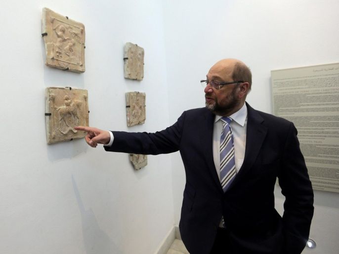 President of the European Parliament Martin Schulz visits the Bardo Museum in Tunis, Tunisia, 08 February 2016. Twenty-one tourists and one policeman were killed in a terrorist attack on the Bardo Museum in March 2015. Schulz is in Tunisia for an official three-day visit.