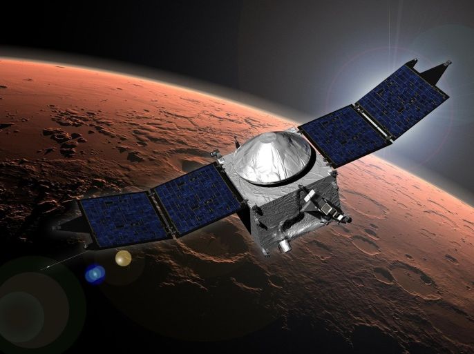 NASA's Mars Atmosphere and Volatile Evolution (MAVEN) mission is seen in this undated artist's concept released September 22, 2014. The MAVEN robotic spacecraft fired its braking rockets on Sunday, ending a 10-month journey to put itself into orbit around Mars and begin a hunt for the planet�s lost water. REUTERS/NASA/Goddard Space Flight Center/Handout via Reuters (UNITED STATES - Tags: SCIENCE TECHNOLOGY) THIS IMAGE HAS BEEN SUPPLIED BY A THIRD PARTY. IT IS DISTRIBUTED, EXACTLY AS RECEIVED BY REUTERS, AS A SERVICE TO CLIENTS. FOR EDITORIAL USE ONLY. NOT FOR SALE FOR MARKETING OR ADVERTISING CAMPAIGNS