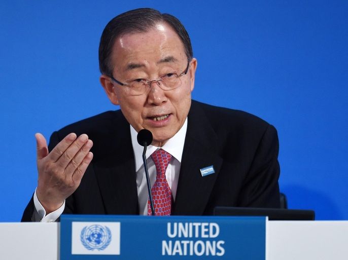 UN Secretary General Ban Ki-Moon speaks at the Syria Conference in London, Britain, 04 February 2016. A 'sudden increase' of bombing and other military activities and a lack of humanitarian access in Syria have undermined peace talks, UN Secretary General Ban Ki-moon said.