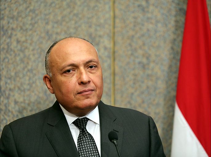 epa04994916 Egyptian Foreign Minister, Sameh Shoukry, looks on during a press conference with Saudi Foreign Minister, Adel al-Jubair (not pictured), after a meeting in Cairo, Egypt 25 October 2015. Saudi Foreign Minister Adel al-Jubair is on an official visit to Egypt. EPA
