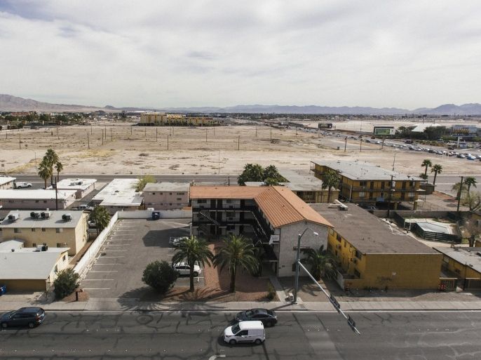 A March 1, 2016 photo shows at an empty lot near Tropicana Avenue and Koval Lane in Las Vegas. Las Vegas Sands Corp. and Majestic Realty Co. want to build a stadium on land owned by UNLV that would likely be domed, seat about 65,000 people, cost at least $1 billion and rely to some extent on tourism-based taxes. (Mikayla Whitmore / LV Sun)