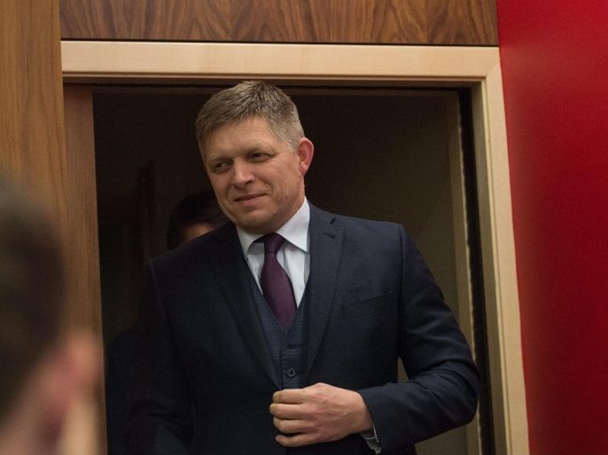 Slovakian Prime Minister and Chairman of Direction â Social Democracy (SMER) party, Robert Fico, arrives for a press conference after the announcement of election results, at the SMER party election headquarters in Bratislava, Slovakia, 06 March 2016. Reports state that early results indicate that Slovak Prime Minister Robert Fico has won the general election but SMER party lost its majority in parliament