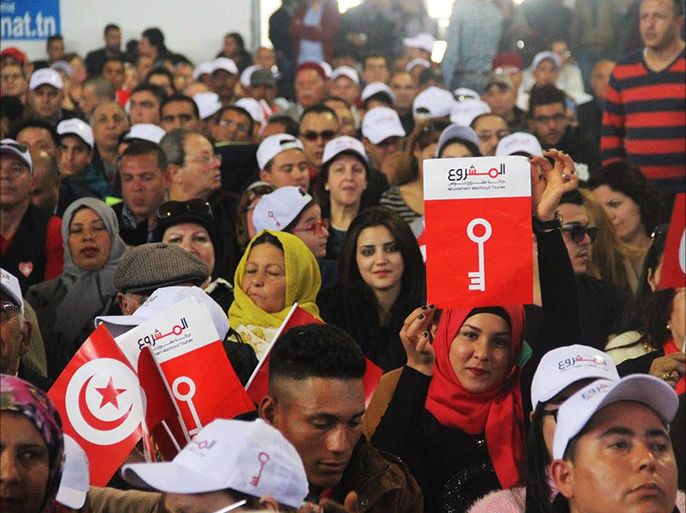 جانب من الاجتماع الجماهيري لحركة مشروع تونس/قصر الرياضة بالمنزه/العاصمة تونس/مارس/آذار 2016 (صورة خاصة)