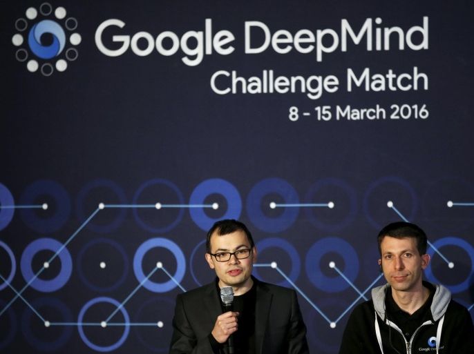 Demis Hassabis, the CEO of DeepMind Technologies and developer of AlphaGO, and David Silver (R), team lead of DeepMind, a Google subsidiary and developer of the AI, attend an award ceremony for the Google DeepMind Challenge Match against Google's artificial intelligence program AlphaGo in Seoul, South Korea, March 15, 2016. REUTERS/Kim Hong-Ji