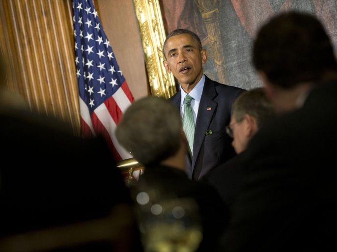 President Barack Obama speaks during a luncheon celebrating St. Patrick's Day for Irish Prime Minister Enda Kenny, on Capitol Hill in Washington, Tuesday, March 15, 2016. (AP Photo/Pablo Martinez Monsivais)