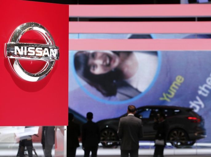 A Nissan logo is pictured on car maker's booth during the second media day of the 86th International Motor Show in Geneva, Switzerland, March 2, 2016. REUTERS/Denis Balibouse
