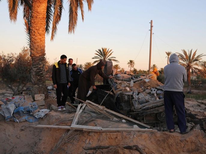 A view shows damage at the scene after an airstrike by US warplanes against a jihadist training camp in Sabratha, Libya, 19 February 2016. According to media reports, the US launched an airstrike against an alleged Islamic State training camp in Libya, with local hospital sources saying 40 people were killed.