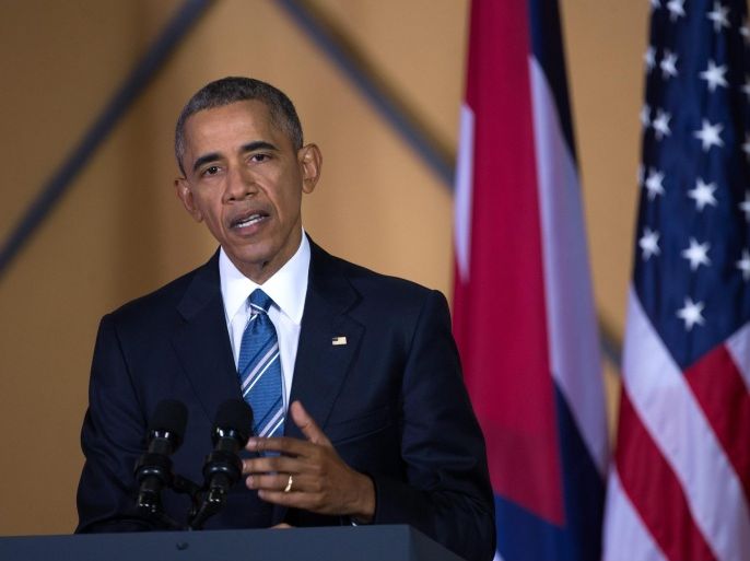 US President Barack Obama speaks during the Cuba-US Economic Forum in Havana, Cuba, 21 March 2016. US President Barack Obama is on an official visit to Cuba from 20 to 22 March 2016; the first US president to visit Cuba since Calvin Coolidge 88 years ago.