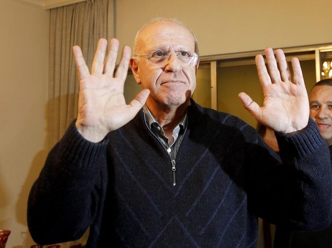 Former Lebanese minister of information and tourism, Michel Samaha gestures towards photographers at his home in Achrafieh area after he was released on bail, in Beirut, Lebanon, 14 January 2016. Reports state a military court on 14 January approved the release of Samaha after paying a bail of 150 million Lebanese pounds (about 91,000 euros). Samaha, an ally of Syrian President Bashar Assad regime, was arrested in August 2012 for allegedly smuggling explosives and planning attacks and assassinations of political and religious figures in Lebanon. He was serving a four-and-half jail term since May 2015.