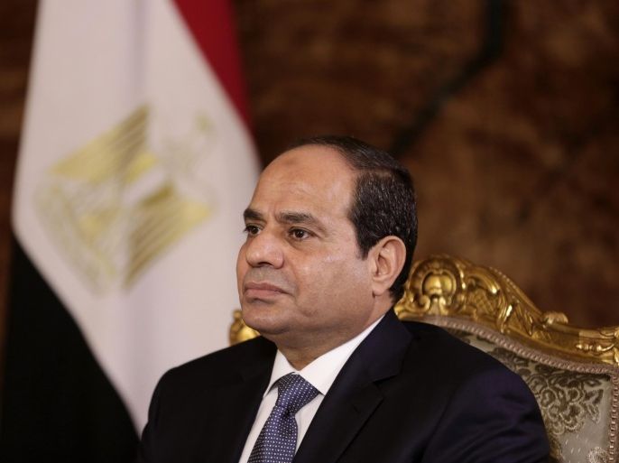 FILE - In this Saturday, Sept. 20, 2014 file photo, Egyptian President Abdel-Fattah el-Sissi listens during an interview with The Associated Press at the presidential palace in Cairo. Nearly three years into a heavy crackdown overseen by President Abdel-Fattah el-Sissi, allegations of human rights abuses including killings, torture and secret detentions are starting to bring an international backlash from the Egyptian leader’s allies.(AP Photo/Maya Alleruzzo, File)