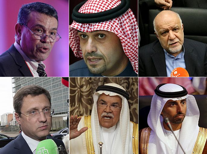 كومبو تجمع صور ستة من وزراء النفط من أجل تقرير داخلي عن اجتماع الدول النفطية في الدوحة (الصور مرفقة مع الرسالة وكلها من الوكالات)