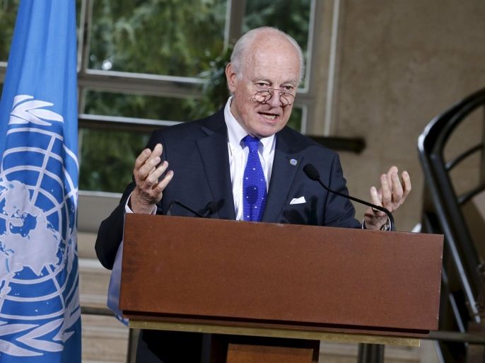 U.N. mediator Staffan de Mistura attends a news conference after a round of meetings during Syria Peace talks at the United Nations in Geneva, Switzerland, April 22, 2016. REUTERS/Denis Balibouse