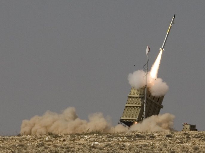 FILE - In this Aug. 21, 2011 file photo, a rocket is launched from a new Israeli anti-missile system known as Iron Dome in order to intercept a rocket fired by Palestinian militants from the Gaza Strip, in the southern city of Beersheba, Israel. Twenty five years after the first U.S. Marines swept across the border into Kuwait in the 1991 Gulf War, American forces find themselves battling the extremist Islamic State group, born out of al-Qaida, in the splintered territories of Iraq and Syria. In Israel, the memory of Iraqi Scud missile fire prompted the military to speed up a missile-defense program that included the development of its Iron Dome rocket-defense system with the help of the Americans. (AP Photo/Dan Balilty, File)