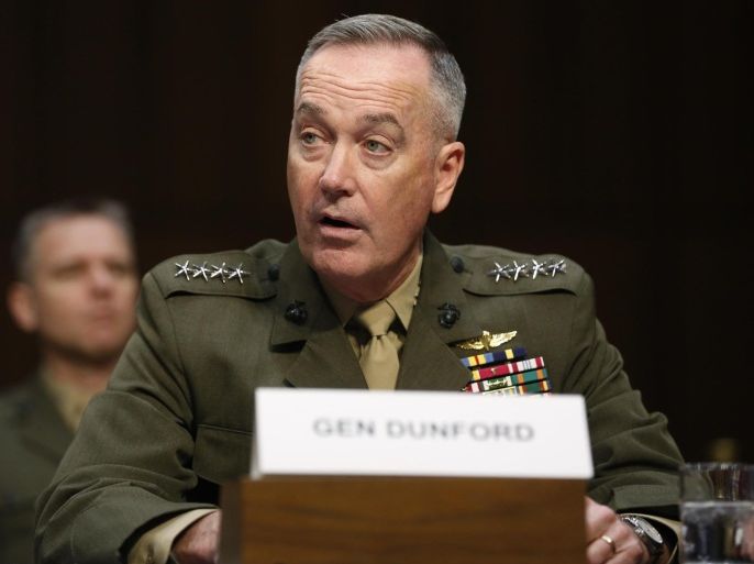 Joint Chiefs Chairman U.S. Marine General Joseph Dunford testifies on operations against the Islamic State, on Capitol Hill in Washington, U.S., April 28, 2016. REUTERS/Jonathan Ernst