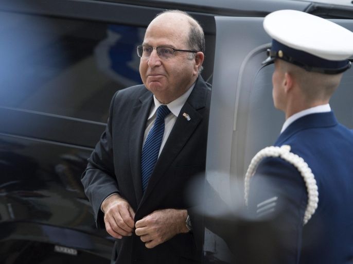 Israel's Minister of Defense Moshe Ya'alon steps out of his car to be greeted by US Secretary of Defense Ashton Carter (not pictured) and an honor cordon welcome ceremony prior to bilateral meetings at the Pentagon in Arlington, Virginia, USA, 14 March 2016.