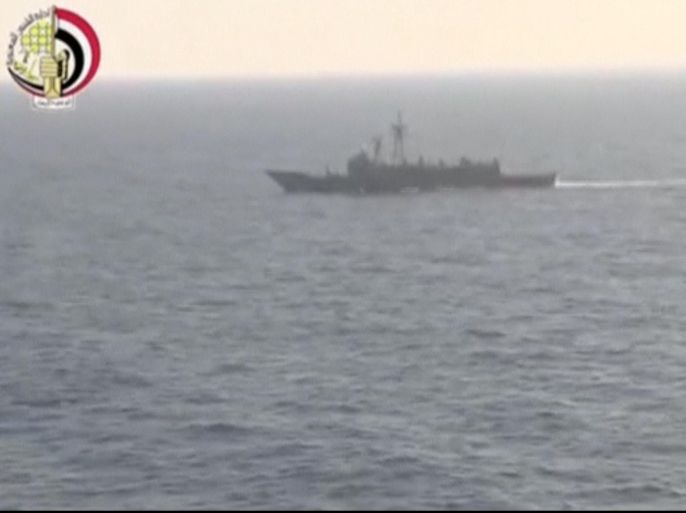 An Egyptian military search boat takes part in a search operation for the EgyptAir plane that disappeared in the Mediterranean Sea in this still image taken from video May 19, 2016. Egyptian Military/Handout via Reuters TV ATTENTION EDITORS - THIS IMAGE WAS PROVIDED BY A THIRD PARTY. EDITORIAL USE ONLY. NO RESALES. NO ARCHIVE.