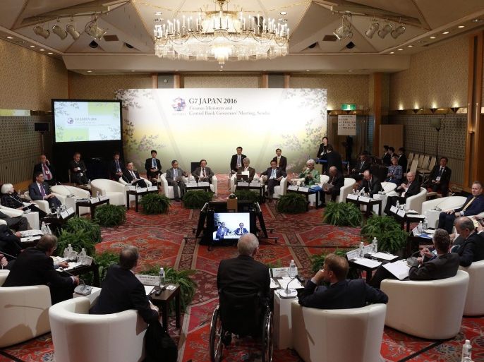 Group of Seven (G-7) finance ministers and central bank governors are seated during the G7 Symposium: 'Future of the Global Economy' meeting in Sendai, Japan, 20 May 2016.