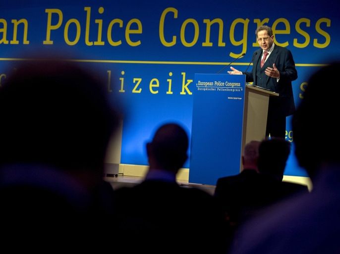 Hans-Georg Maassen, President of the German Federal Office for the Protection of the Constitution, speaks at the police congress in Berlin, Germany, 23 February 2016. Around 1,500 security experts from more than 50 countries have gathered for the two-day conference on domestic security under the motto 'Police 4.0. Local crime scene - global cause. Terrorism - Cyber - Organised crime.'